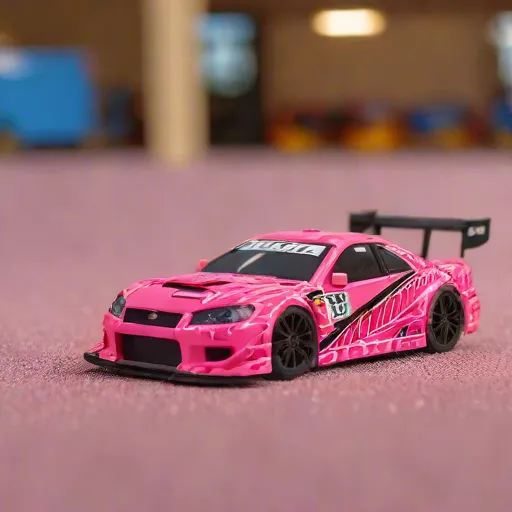 Generated concept image of a hot pink 1:10 radio-controlled touring drift car